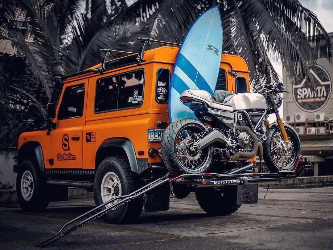 Scrambler Motorcycle Carrier on a Land Rover Defender