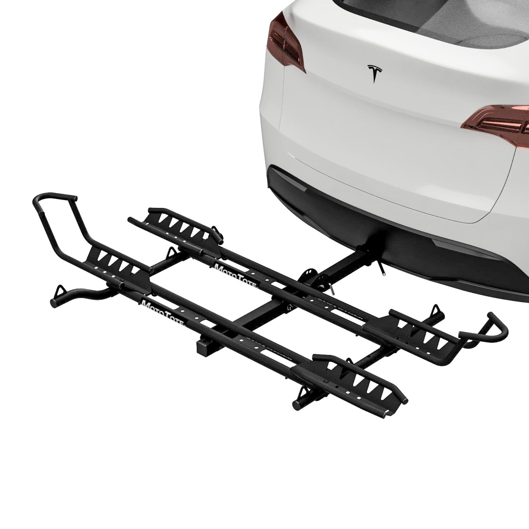 Simple, Easy-Stow Compact Trailer-Hitch Motorcycle Towing