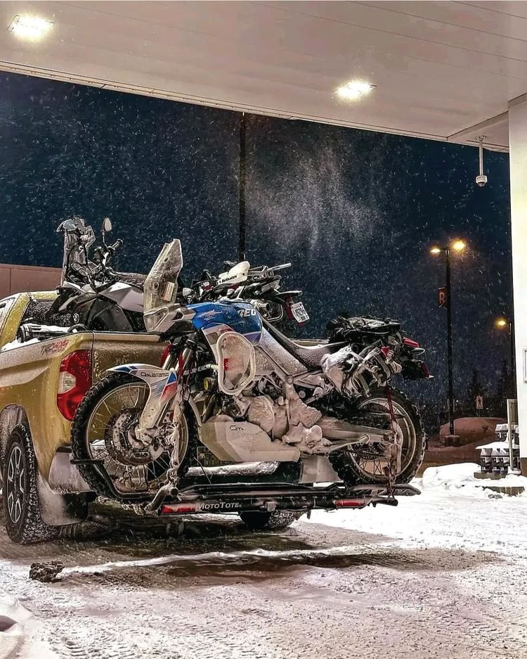 Aprillia Tuareg 660 on a Toyota Tundra with a Motorcycle Hitch Carrier