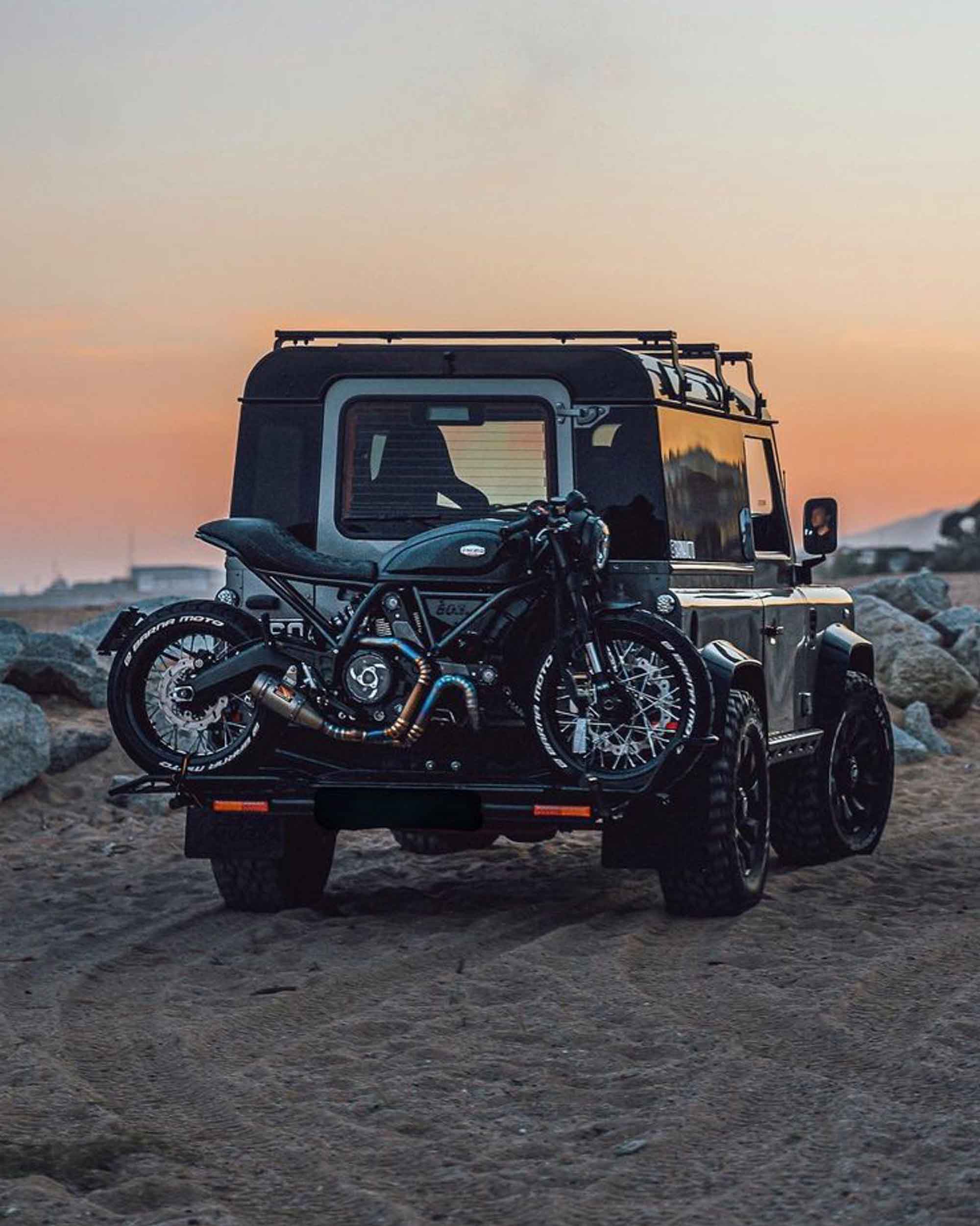 Ducati Scrambler Hitch Mount Motorcycle Carrier on a Land Rover Defender