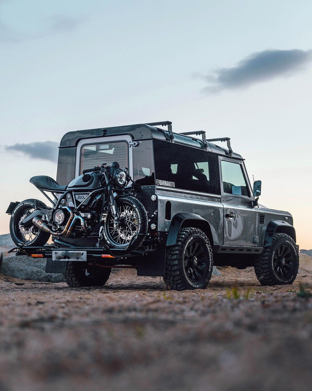 Ducati Scrambler Hitch Mount Motorcycle Carrier on a Land Rover Defender