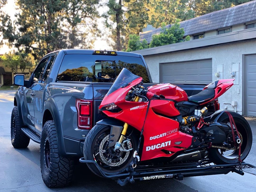 Ducati Panigale on a F150 with a Motorcycle Carrier