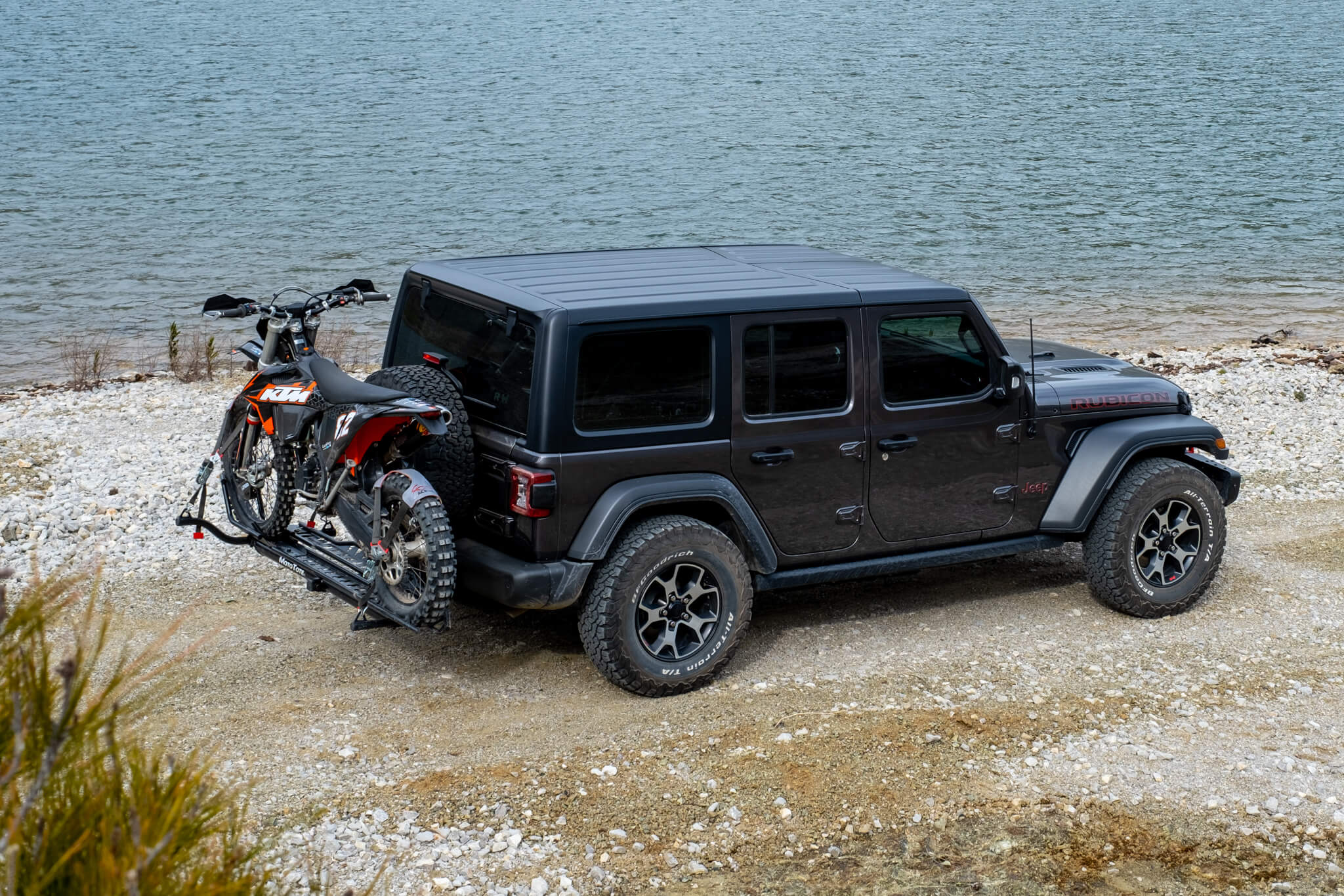 KTM Dual Sport Hitch Mount Motorcycle Carrier on a a Jeep Wrangler