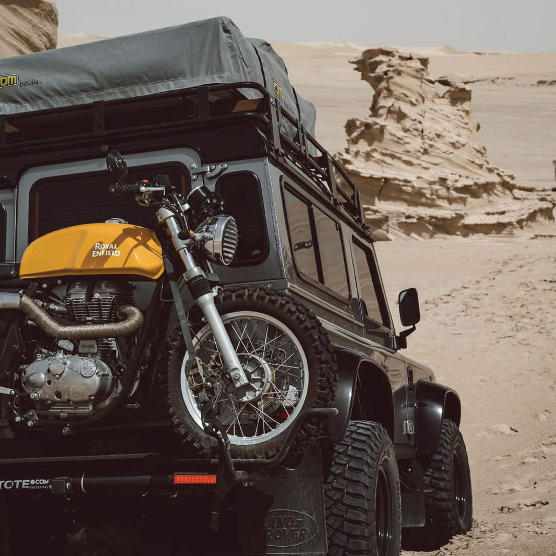 Royal Enfield Motorcycle Carrier on a Land Rover Defender