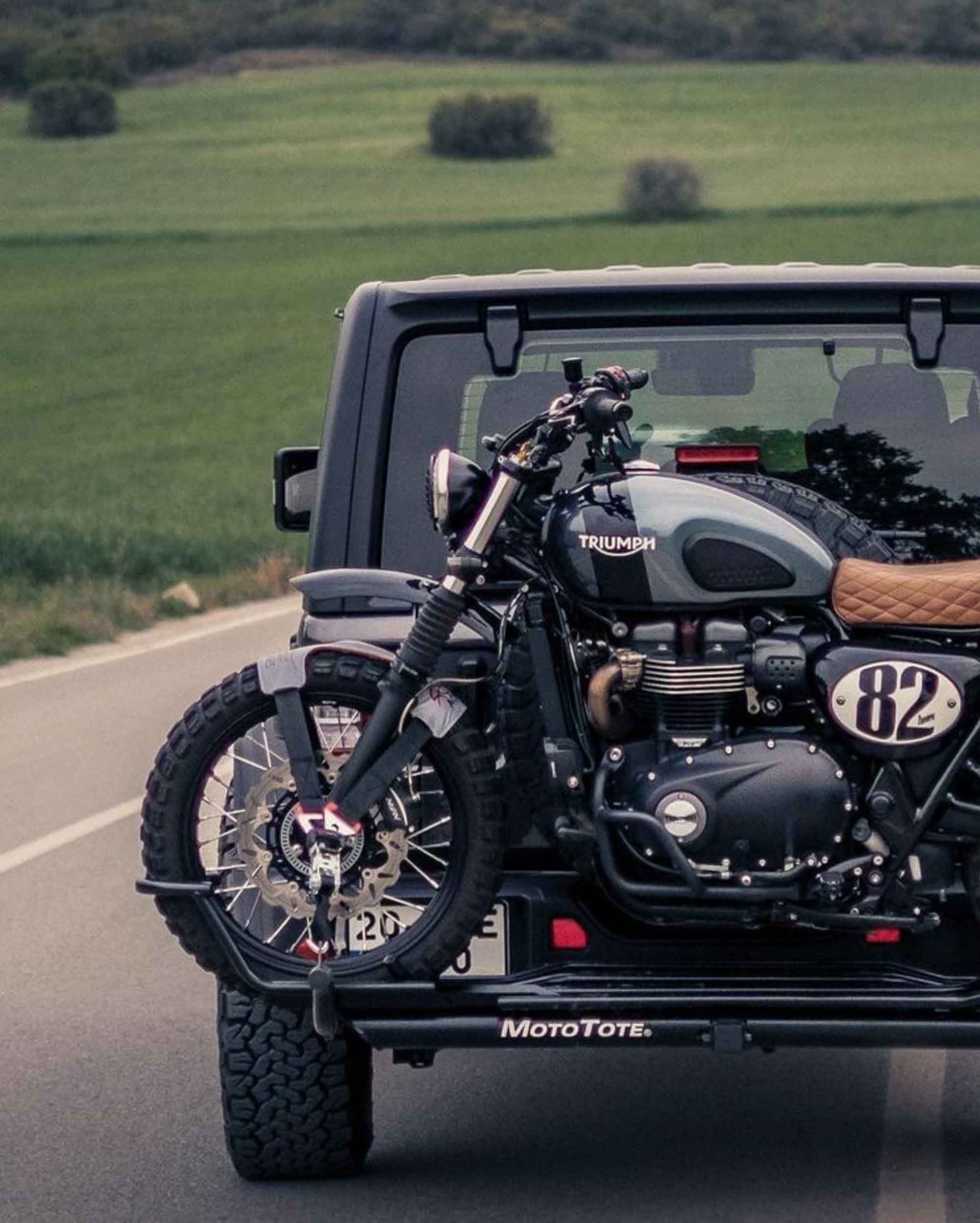 Triumph Scrambler on a Hitch Mount Motorcycle Carrier